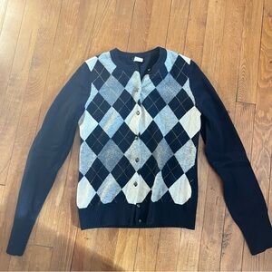 JCREW argyle navy wool cashmere cardigan, XS